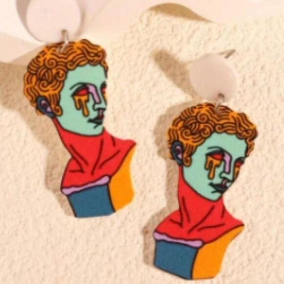 retro colorful ladies statue earrings - Picture 2 of 4
